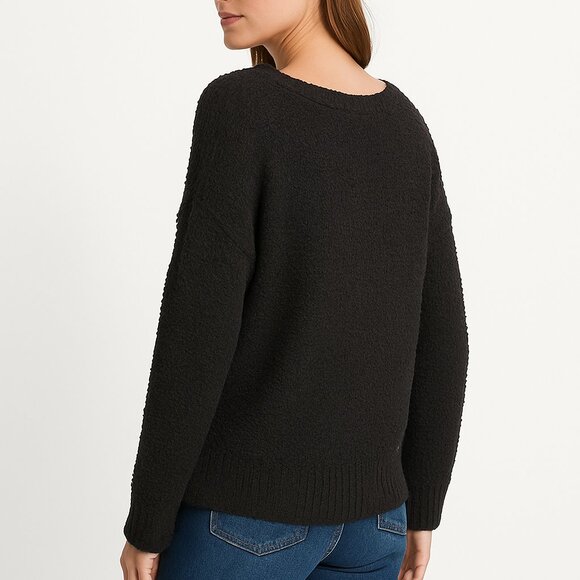 Free People Black Bouclé Textured Knit Sweater Oversized Slouchy Quiet Luxury Si - Picture 3 of 10